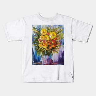 yellow flowers painting, yellow and orange bouquet, flowers in a vase, colorful painting, colorful flowers Kids T-Shirt